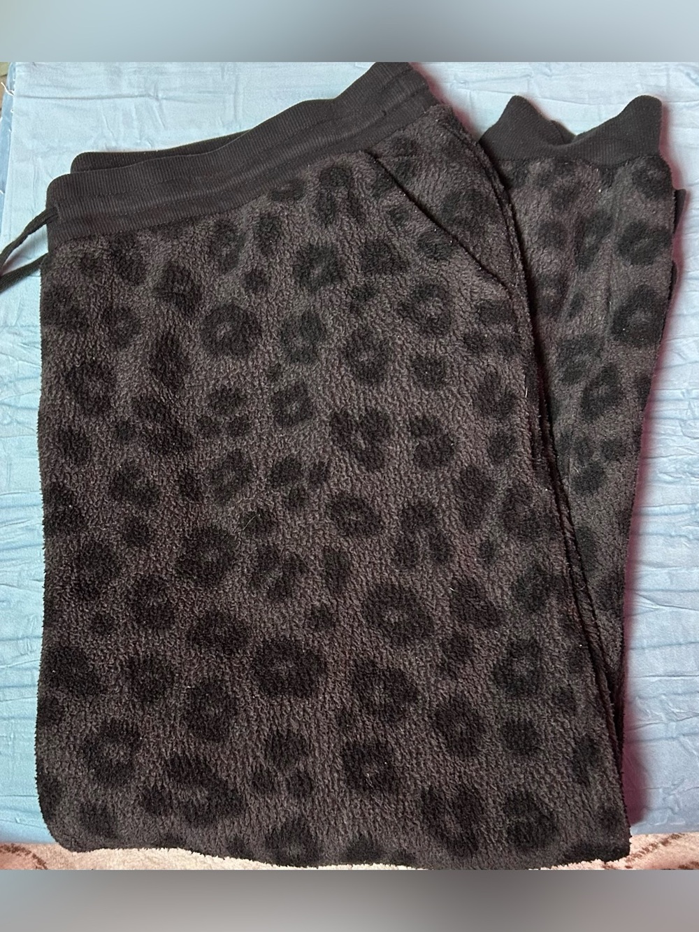 Kids Cozy Leopard Print Fleece Bottoms - Black